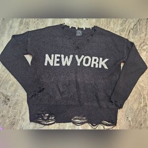 FCT With Love Black Distressed “New York” Sweater Size M Urban Streetwear Knit